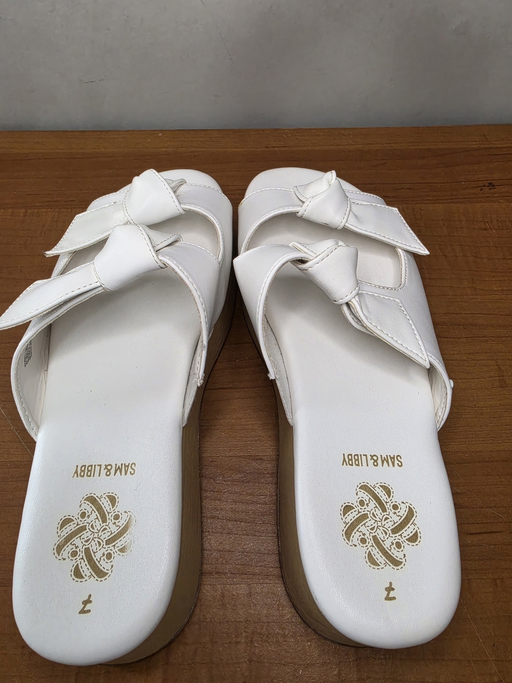 Sam & Libby Indie White Double Bow Platform Slide Sandals - Women's Size 7